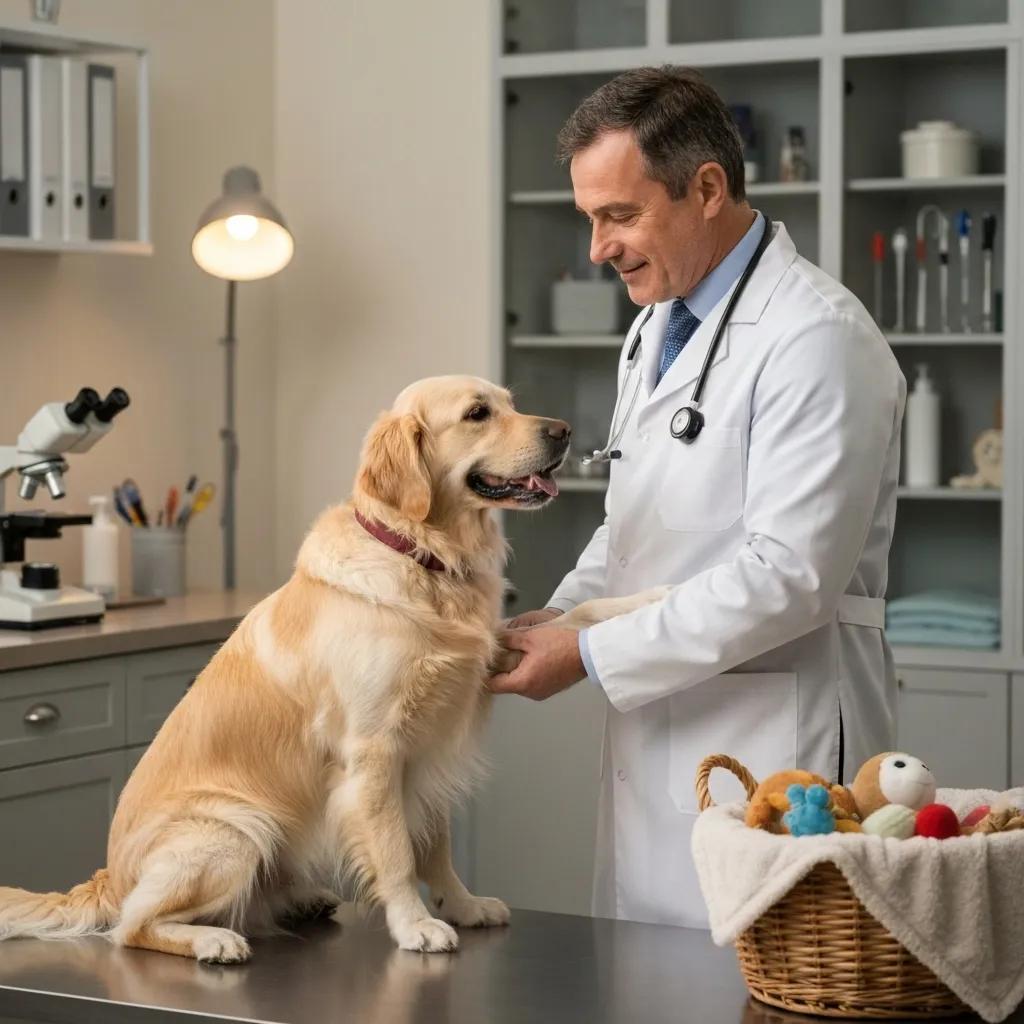 Veterinarian examining a dog in a clinic, highlighting veterinary diagnostics and care