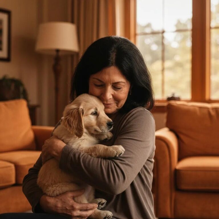 Dog owner examining their dog's skin for allergy symptoms in a cozy home setting