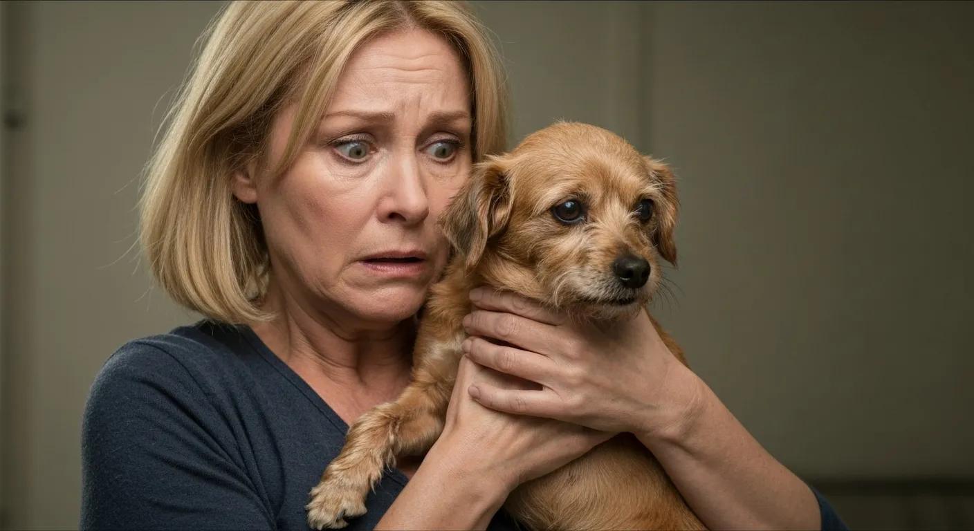 A worried pet owner holding a distressed dog, highlighting the importance of recognizing emergency symptoms
