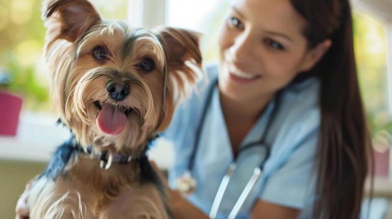 veterinarian examining a dog