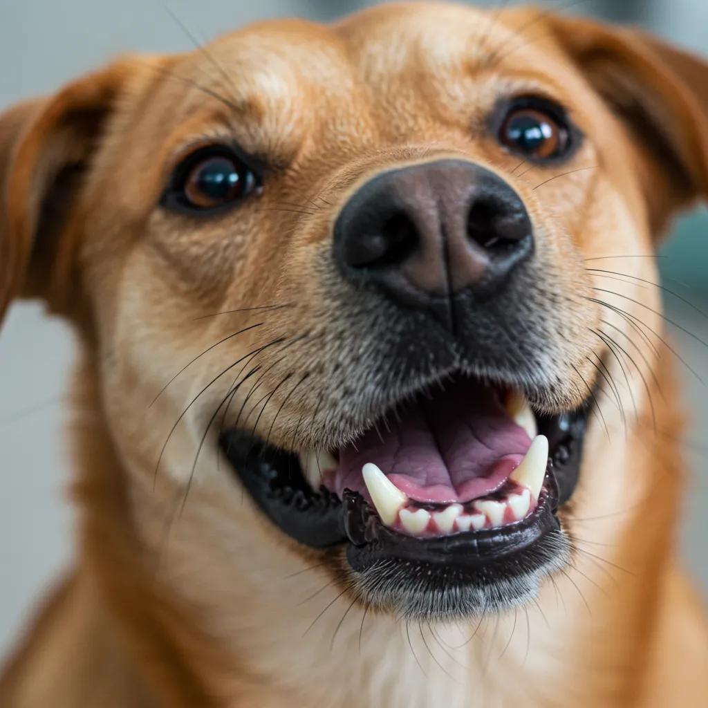 Close-up of a dog's healthy teeth, emphasizing the importance of noticing signs of oral discomfort