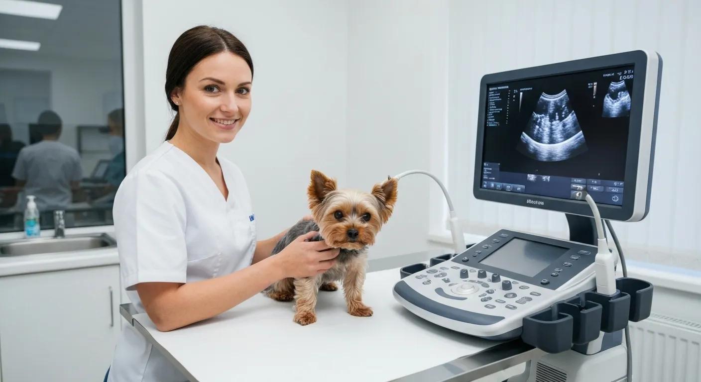 Veterinarian conducting an ultrasound on a dog, showcasing veterinary ultrasound technology