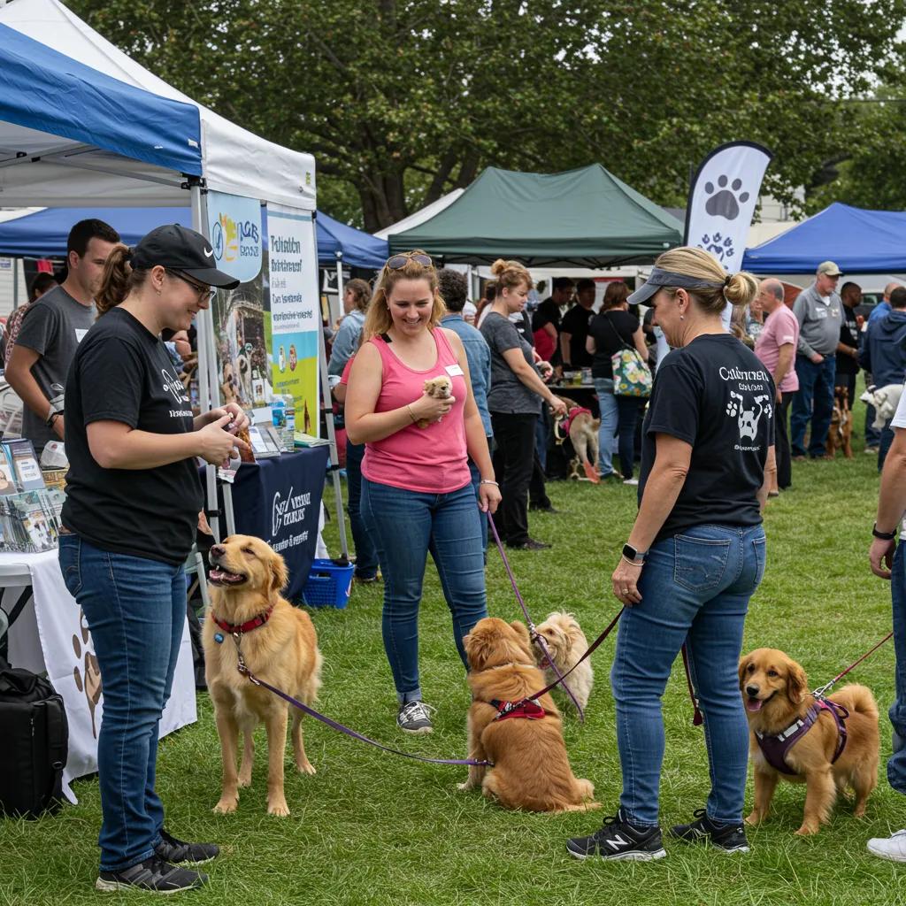 Pet owners and their dogs attending a local wellness fair, demonstrating our active community engagement in pet health