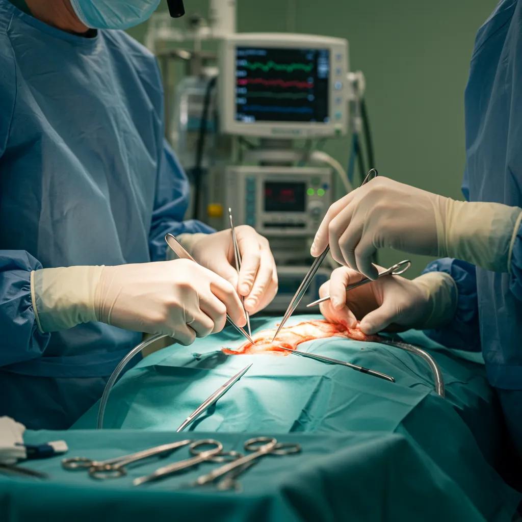 A veterinarian carefully performing an orthopedic surgery on a dog, showcasing our advanced surgical techniques and dedicated care.