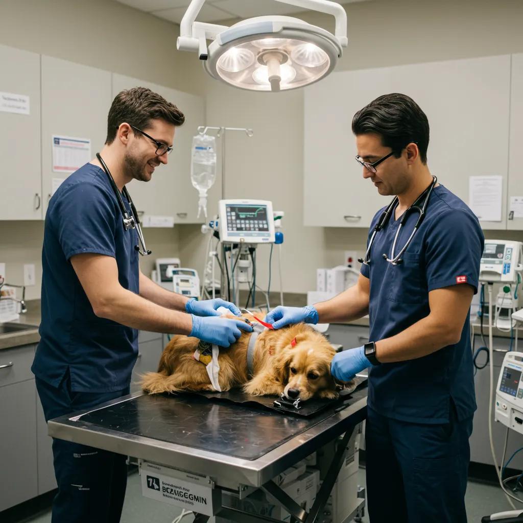 A dedicated veterinary team swiftly responding to a pet emergency within the clinic