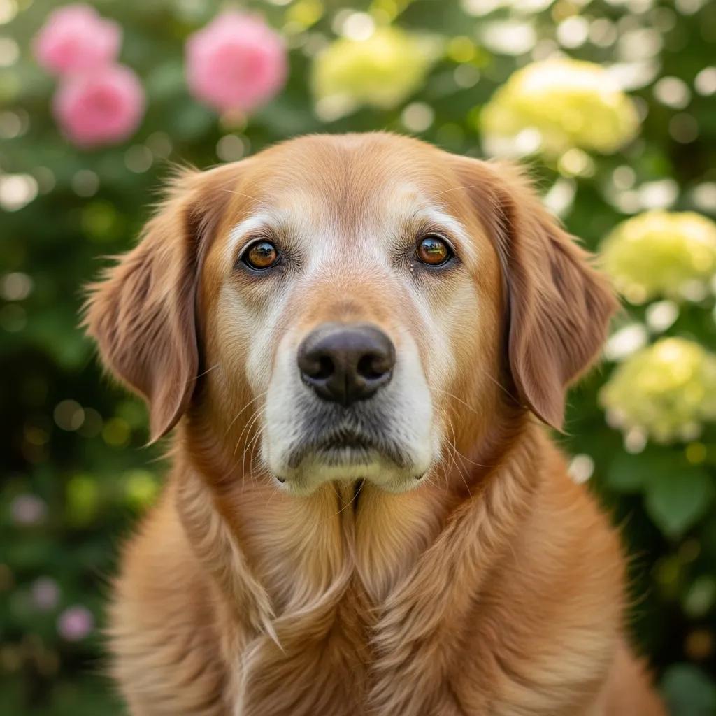 Close-up of an older dog with graying fur, representing the signs of aging in pets