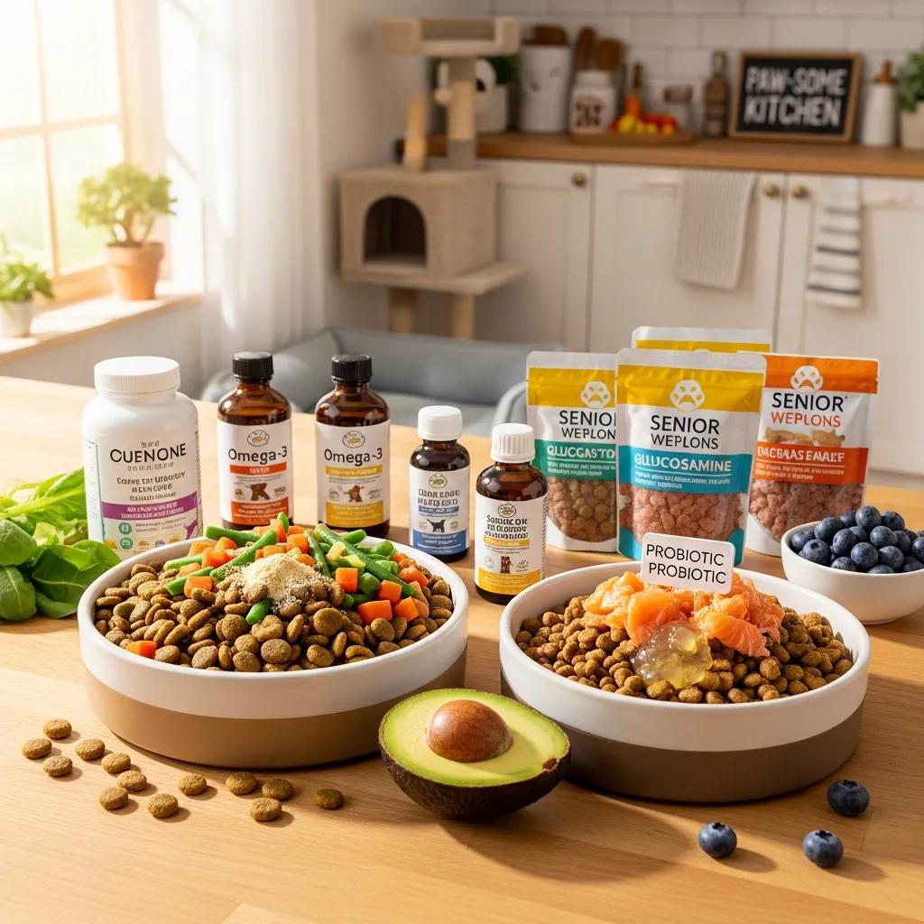Healthy pet food options for senior dogs and cats, highlighting nutrition tips for aging pets