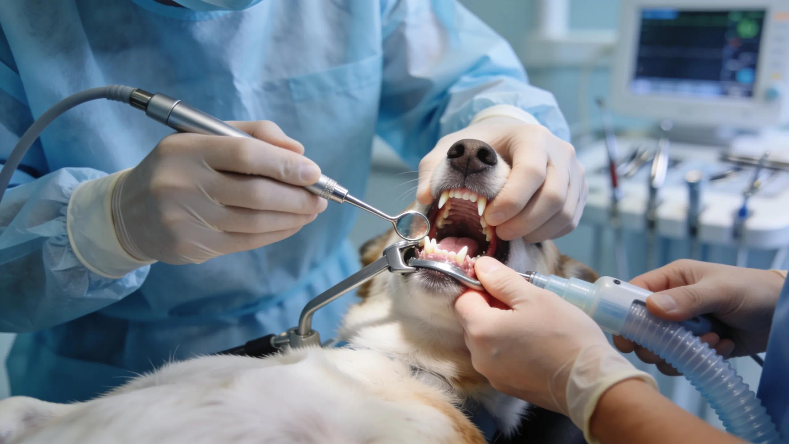Veterinarian performing dental surgery on a pet, showcasing advanced dental care practices