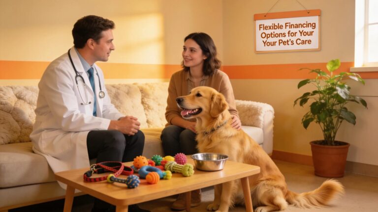Veterinarian discussing affordable pet cardiac care with owner and dog in Long Beach.